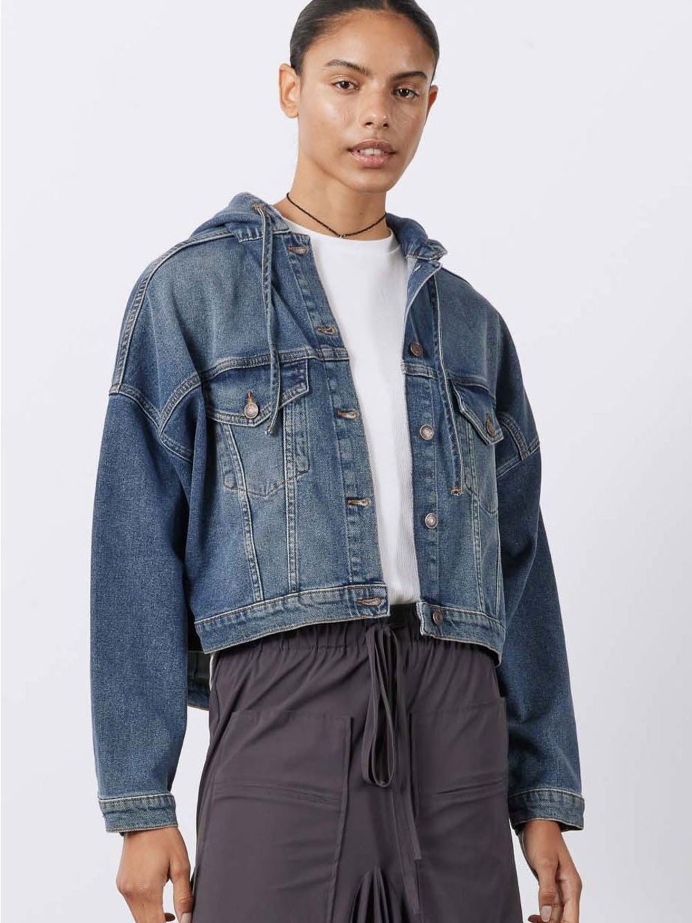 Ruti Cropped Hooded Denim Jacket NWT